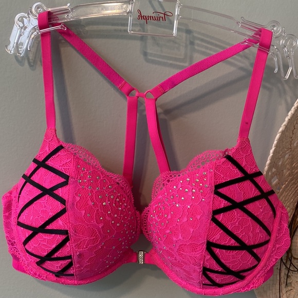 💖BEYOND SEXY La Senza limited edition ribbon & jewel embellished bra 36A PINK - Picture 7 of 11